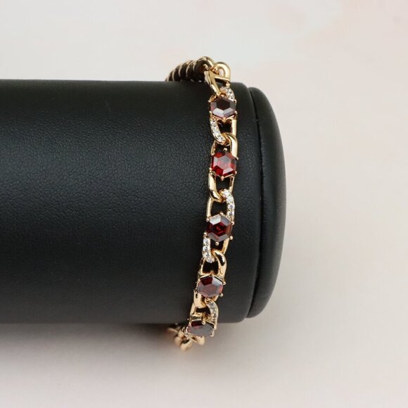 "Rose Gold Bracelet with Red Octagon Stones and CZ Link Detailing, XPBL0820 - Picture 9 of 13